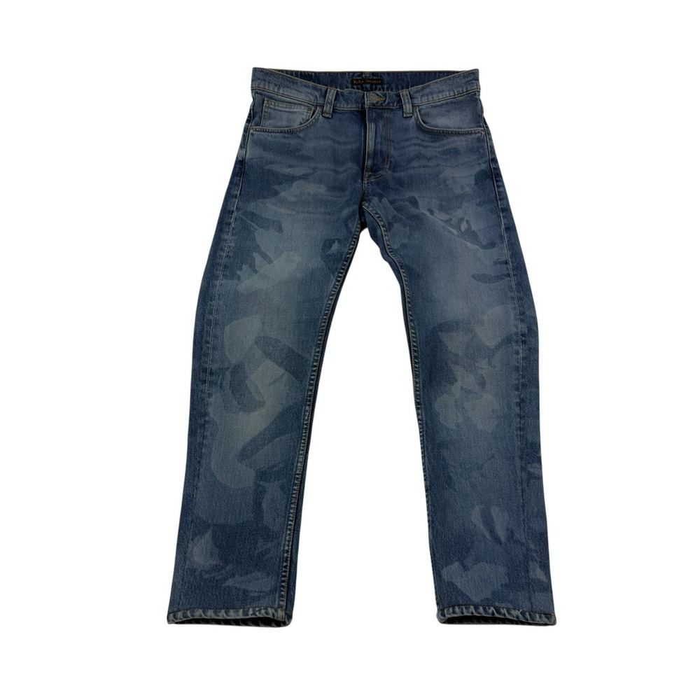 Nudie Jeans Co Blue Camo Cyanotype II Lean Dean Cotton Elastane Jeans Mens 32x28